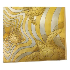 Tartarughe Wood Engraving with Gold & Silver Leaf by Giuseppe Caiafa