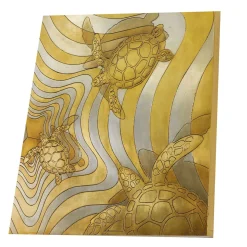 Tartarughe Wood Engraving with Gold & Silver Leaf by Giuseppe Caiafa