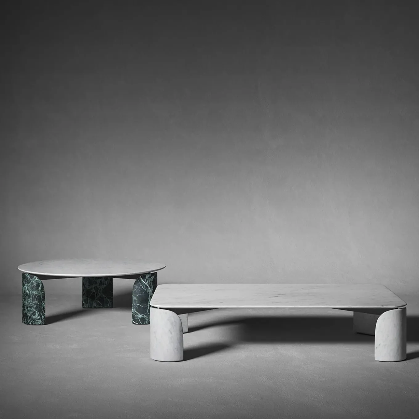 Taula Verde Alpi and White Carrara Round Coffee Table