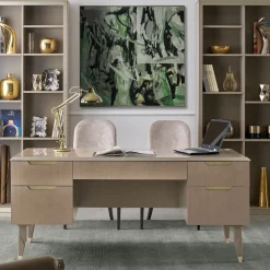 Taupe Eucalyptus Writing Desk with Champagne Handles from Studio Privè Collection