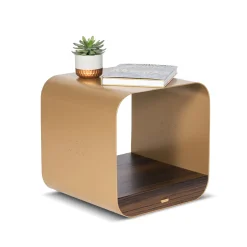 Tawla Gold Metal Side Table with Wooden Base