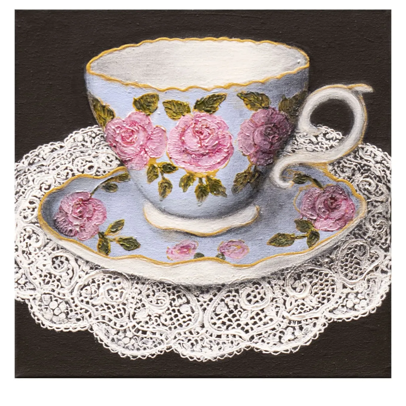 Tazza Di Tè Su Centrino In Pizzo Painting