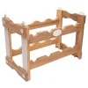 Teak Bottle Rack with Cream Eco-Leather Inserts