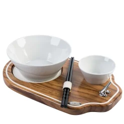 Teak Serving Tray with Two Cups