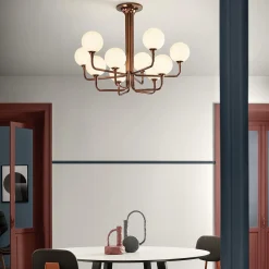 Tee Glossy Glavanic Copper Metal And Glass 8-Light Chandelier