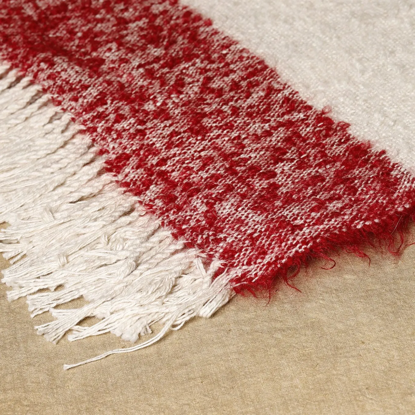 Tela Fringed Two-Toned Cotton & Mohair Blanket