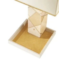 Tellux Riviera Beige wood base with white fabric lampshade Table Lamp