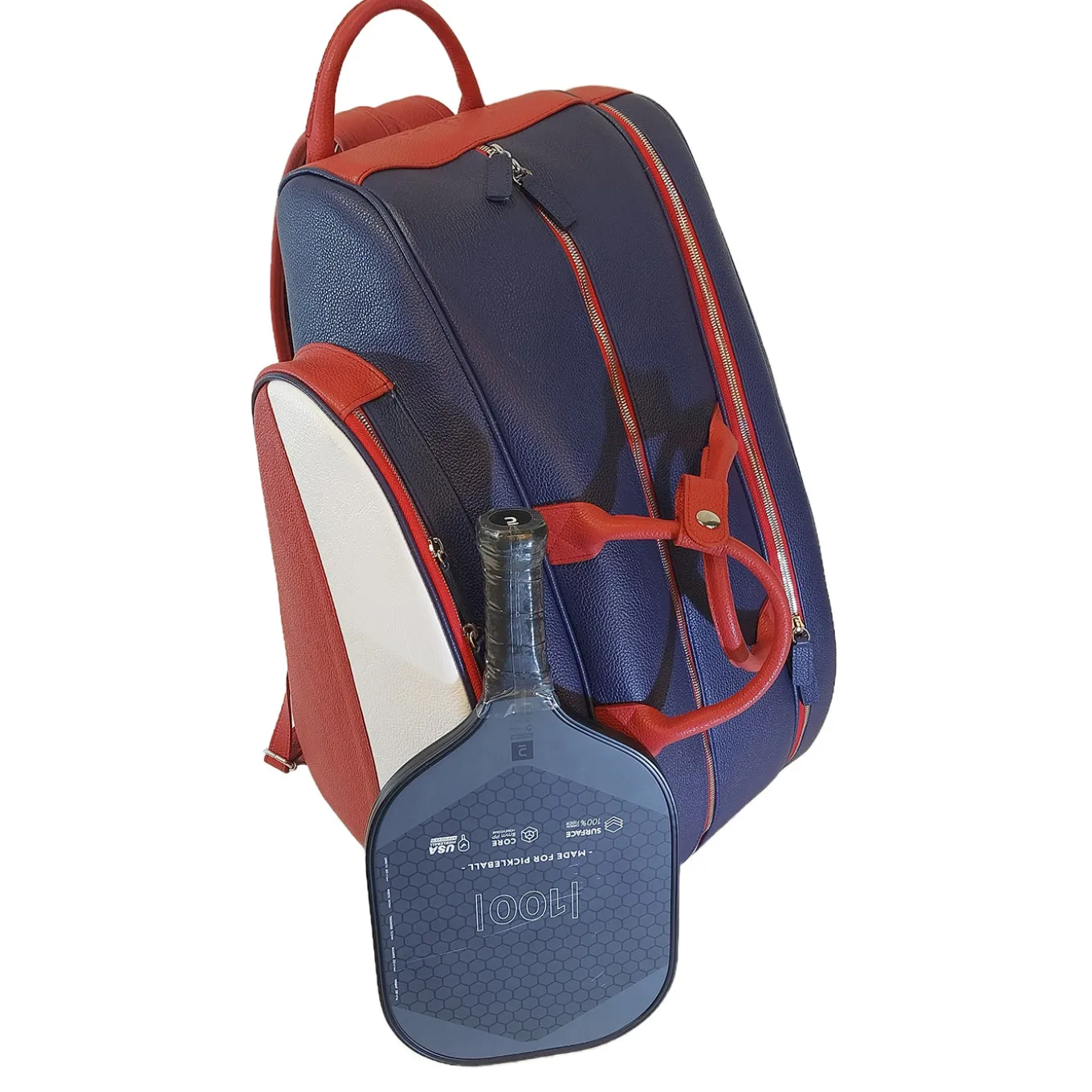 Tennis, Padel & Pickleball Blue and red Leather Backpack