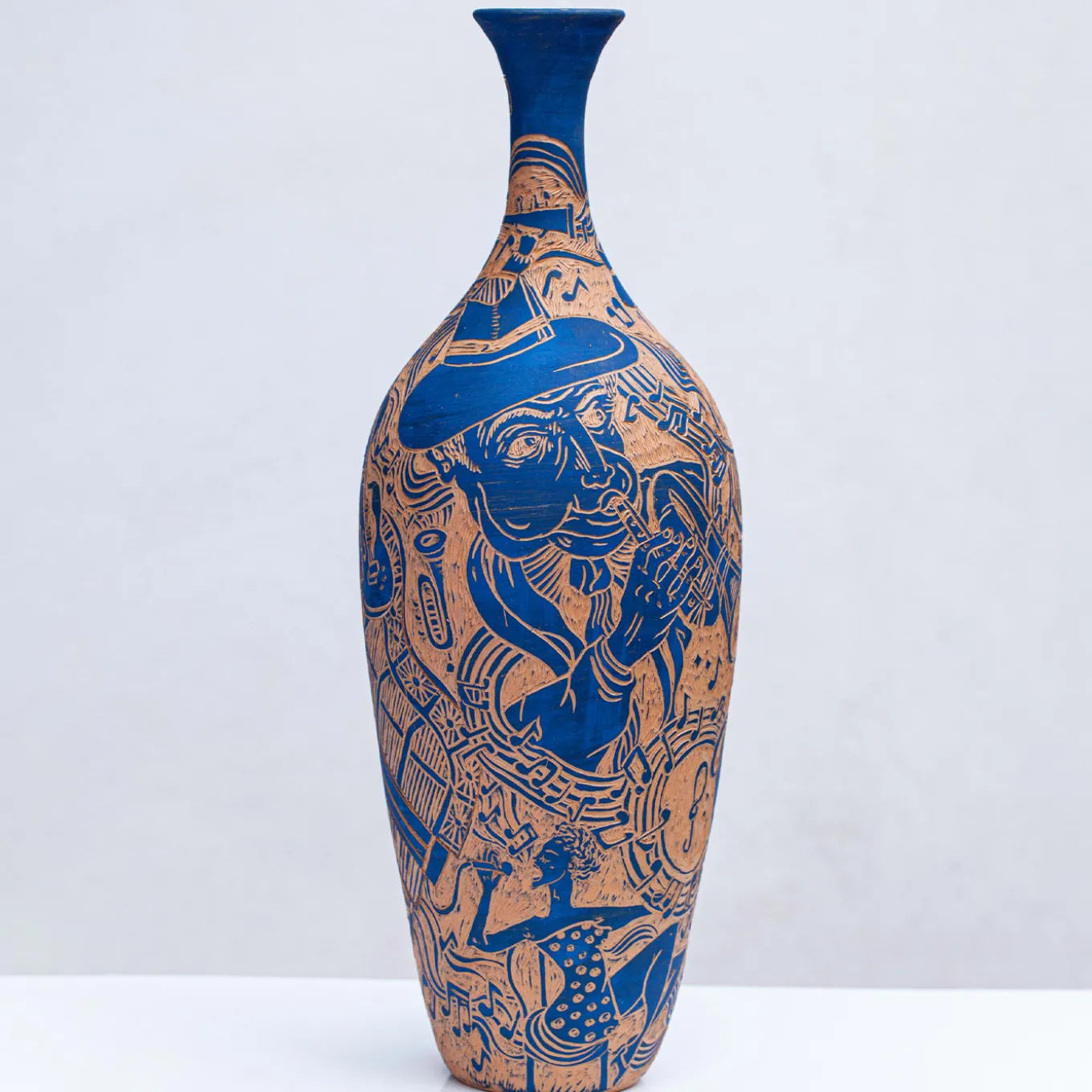 Terracotta Blues Vase by Clara Holt and Chiara Zoppei