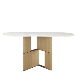 Tetris Console Table with Carrara Marble Top & Oak Wood Legs