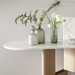 Tetris Console Table with Carrara Marble Top & Oak Wood Legs