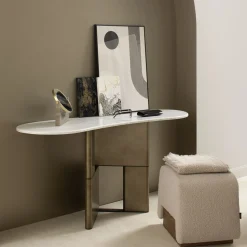 Tetris with Marble Top & Wood Bronze Lacquered Legs Console