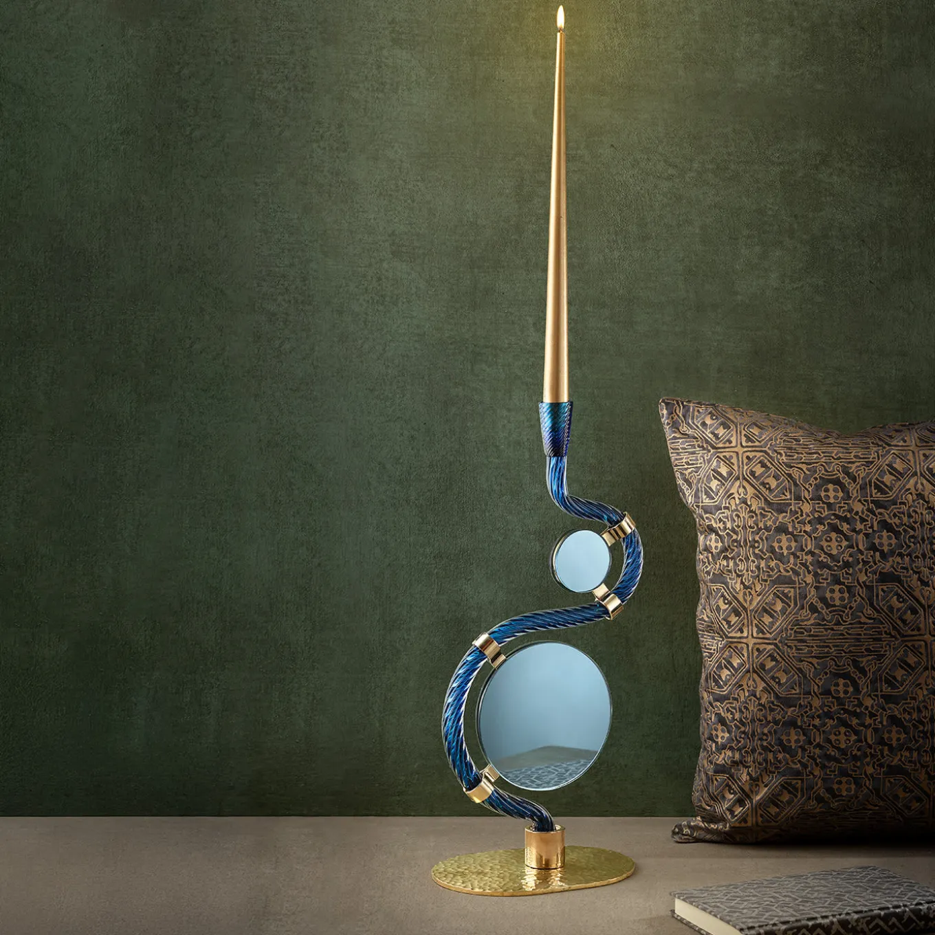 The 4 Bridges over Canal Grande Double-Face Blue Candleholder