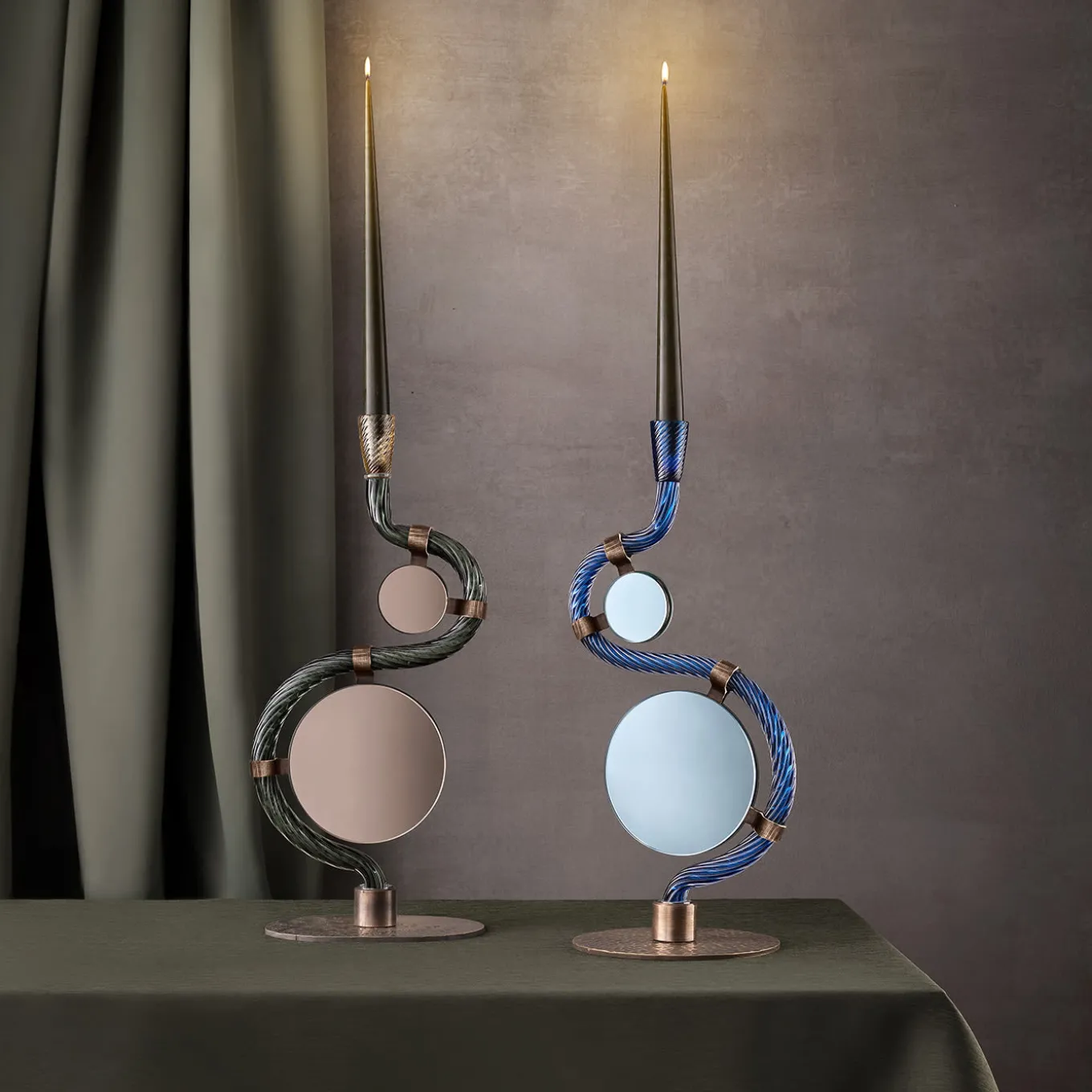 The 4 Bridges over Canal Grande Double-Face Blue Candleholder