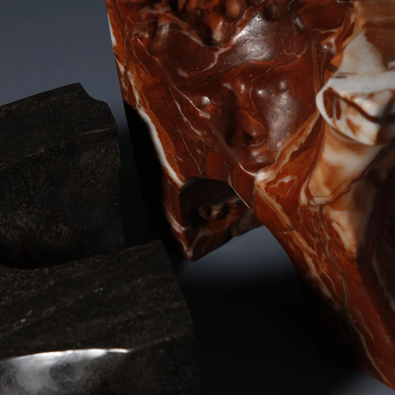 The Kiss Red & Black Marble Sculpture