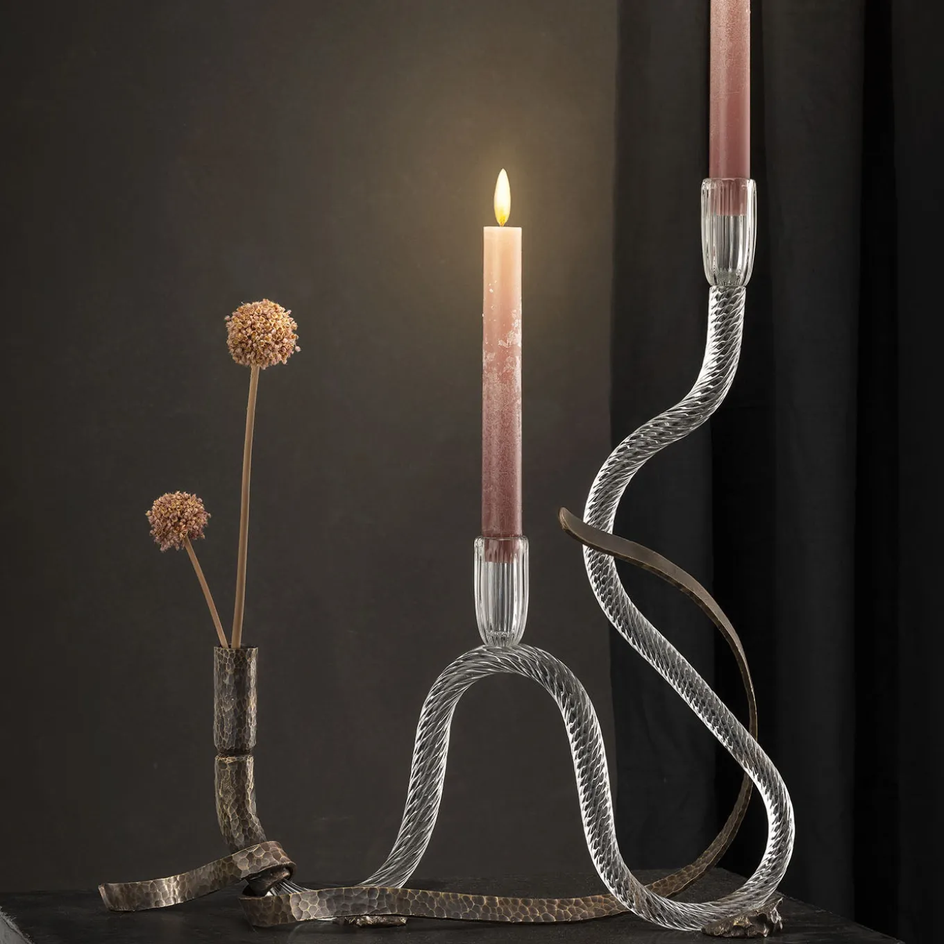 The One Curved Murano Glass Candle Holder