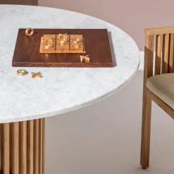 Tic Tac Toe Wood Board Game with Brass Pieces