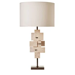 Tiles Table Lamp in Travertine and Bronze