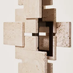 Tiles Table Lamp in Travertine and Bronze