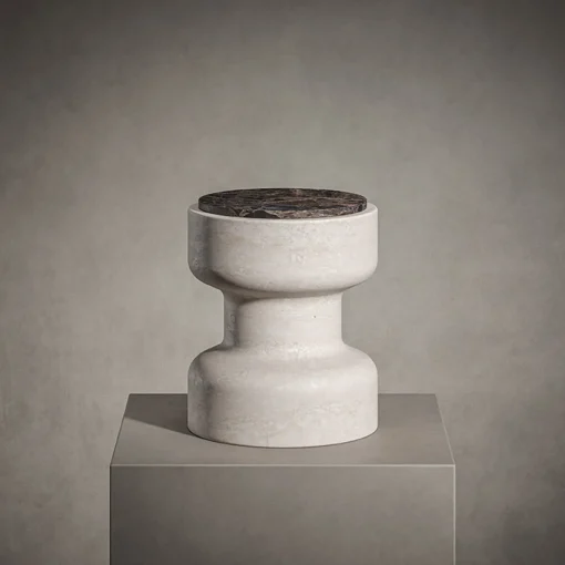 Tivoli Stool in travertine and marble by Ivan Colominas