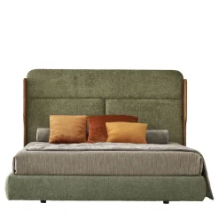 Tobia Olive Bouclé Bed with Canaletto Walnut Frame