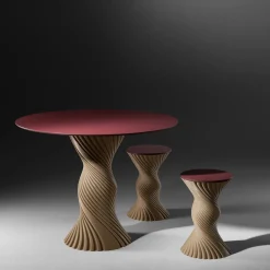 Tork Beige And Red Bioplastic Dining Table Design by Karim Rashid