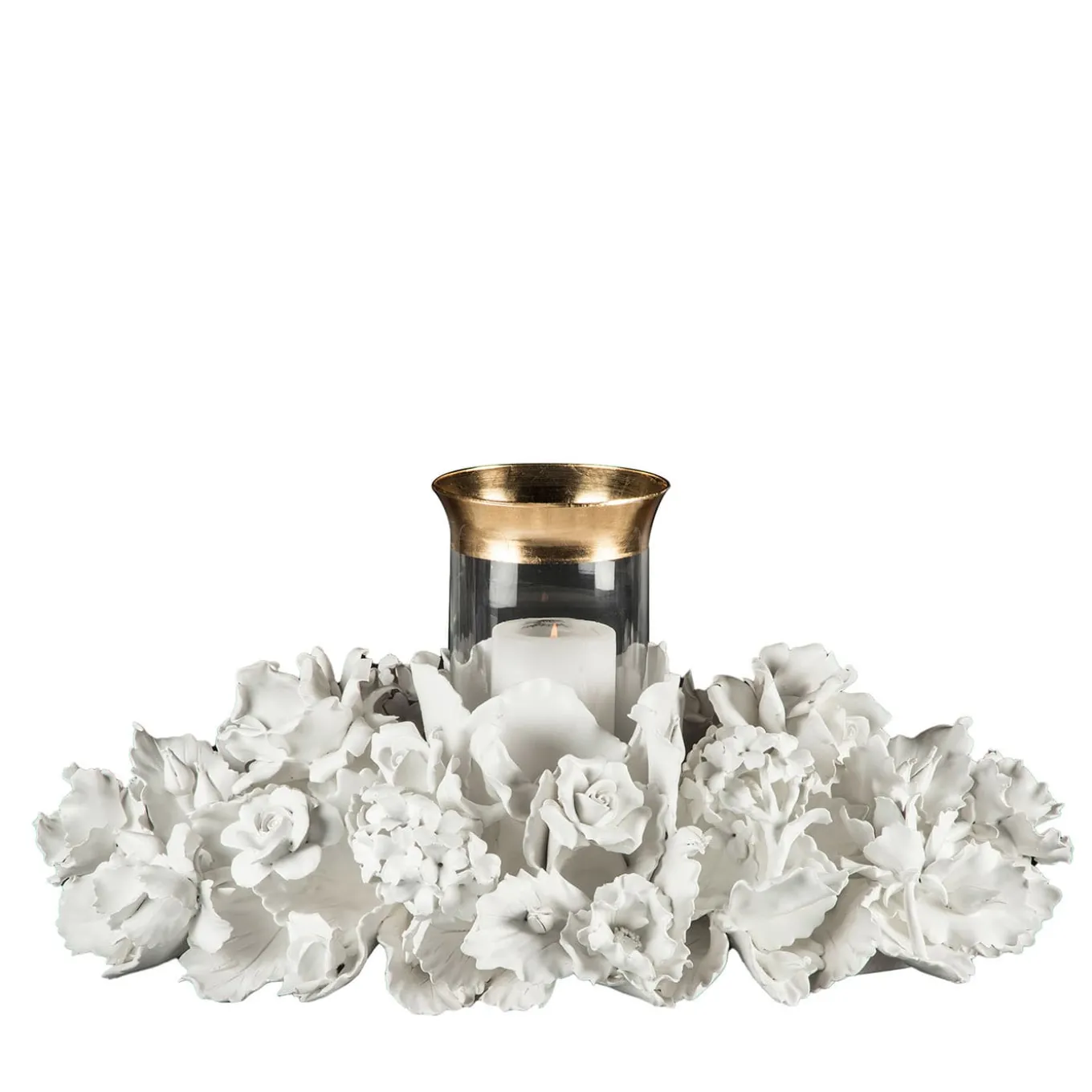 Tosca Oval White & Gold Candle Holder by Antonio Fullin