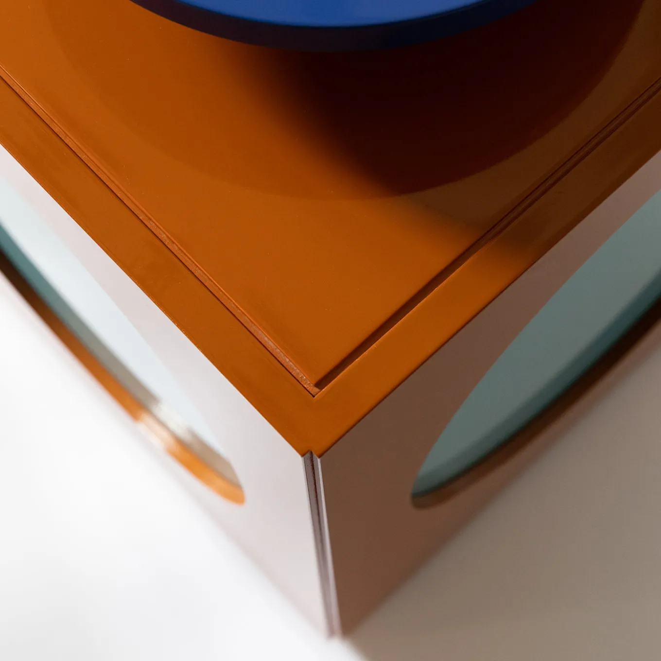 Toy Boy Glossy Brown and Blue Cube Side Table