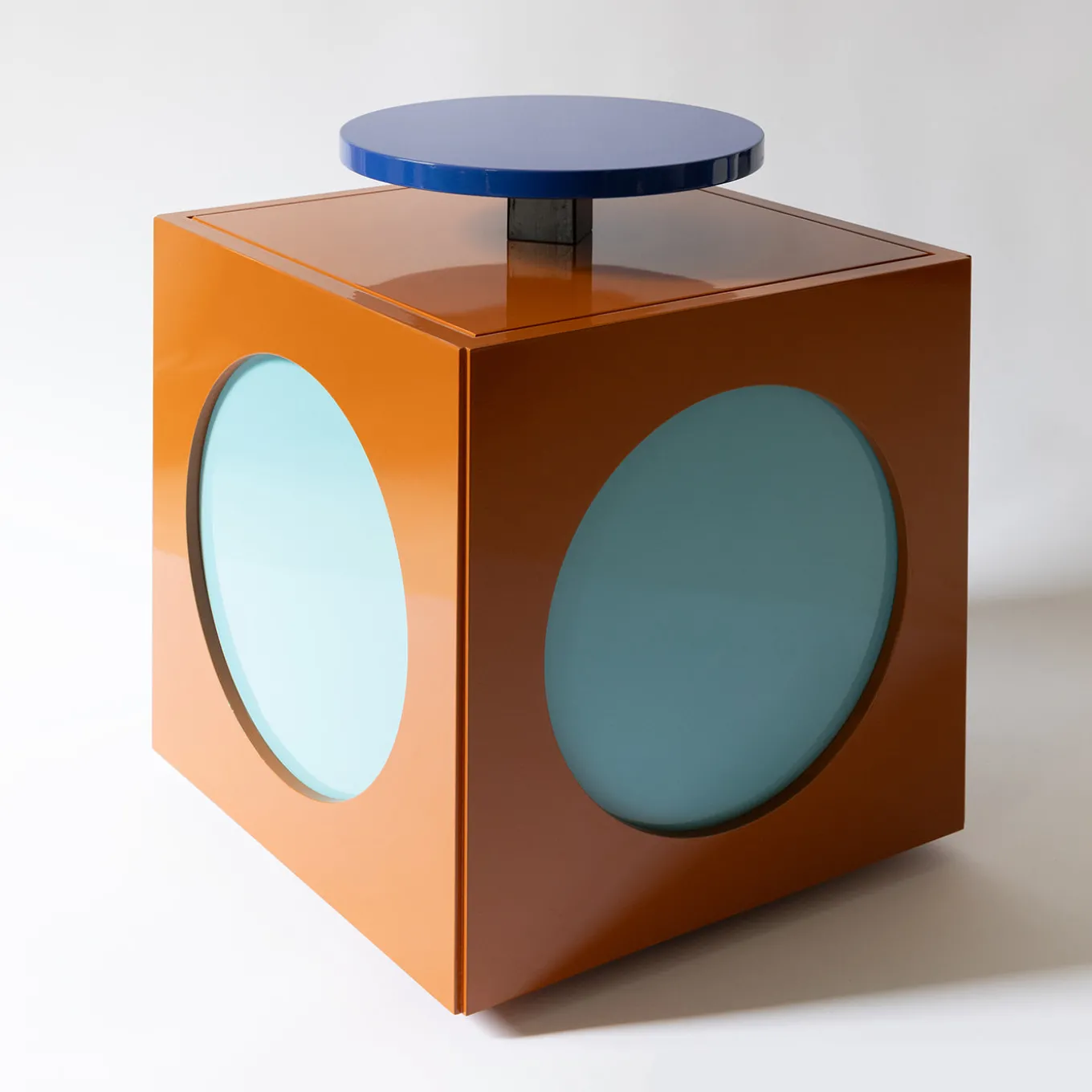 Toy Boy Glossy Brown and Blue Cube Side Table