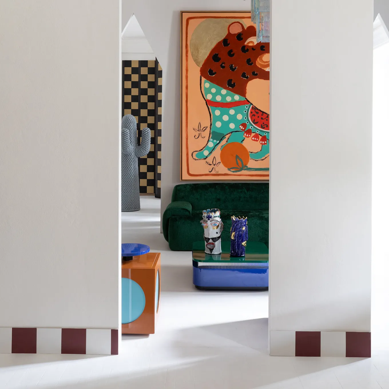 Toy Boy Glossy Brown and Blue Cube Side Table