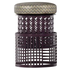 Trame Small Round Purple Pouf with Gray Cushion