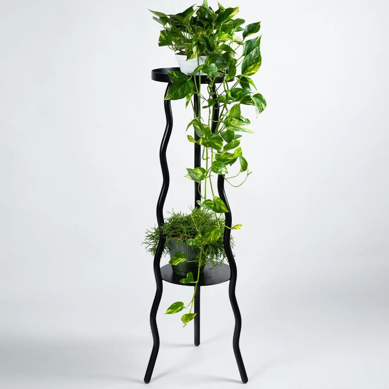 Tremulo 2-Tray Black Planter Stand