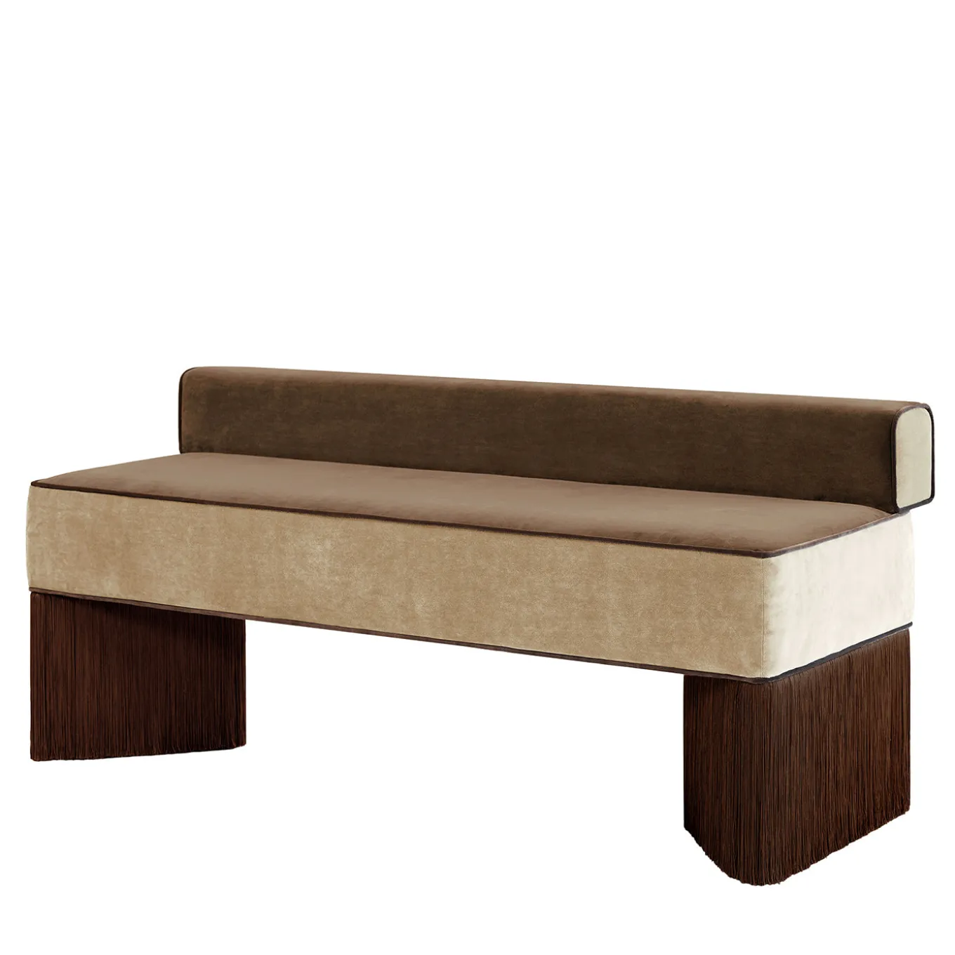 Tria beige and brown velvet with fringes bench