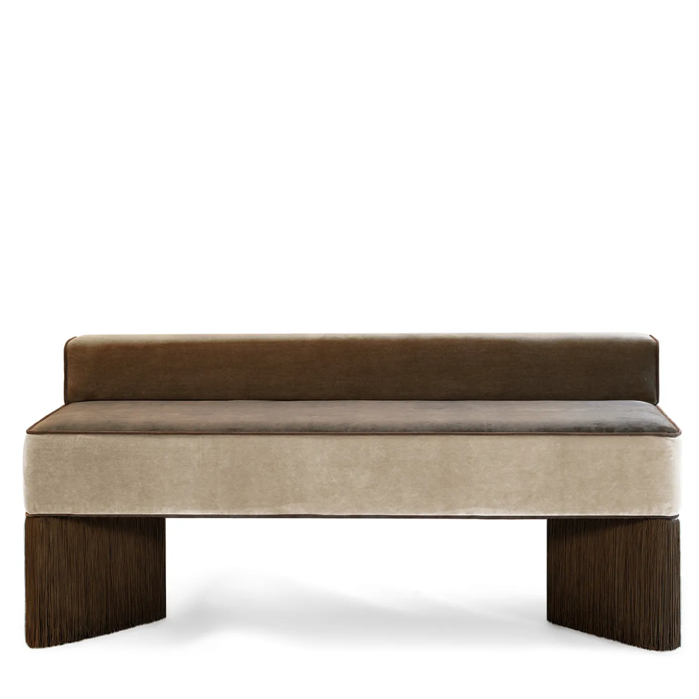 Tria beige and brown velvet with fringes bench