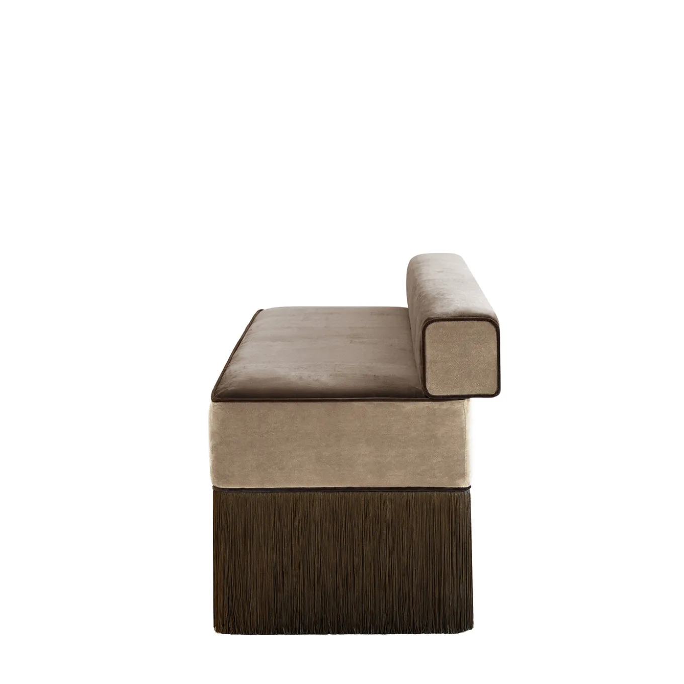 Tria beige and brown velvet with fringes bench