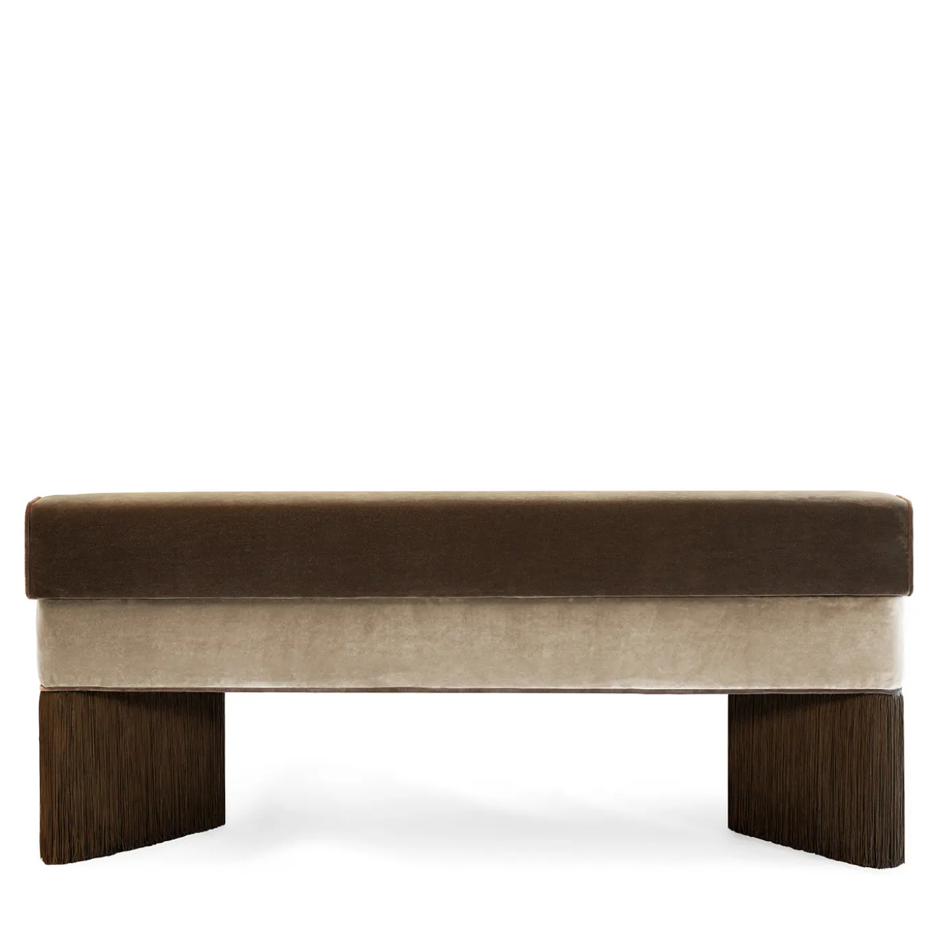 Tria beige and brown velvet with fringes bench