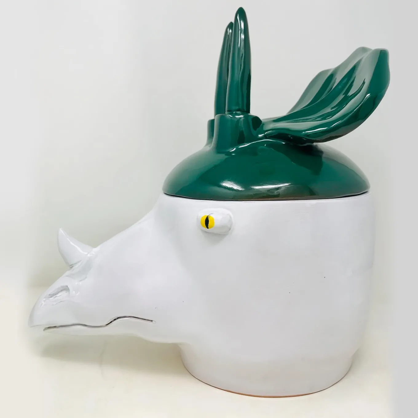 Triceratops Large Green and White Container with Lid