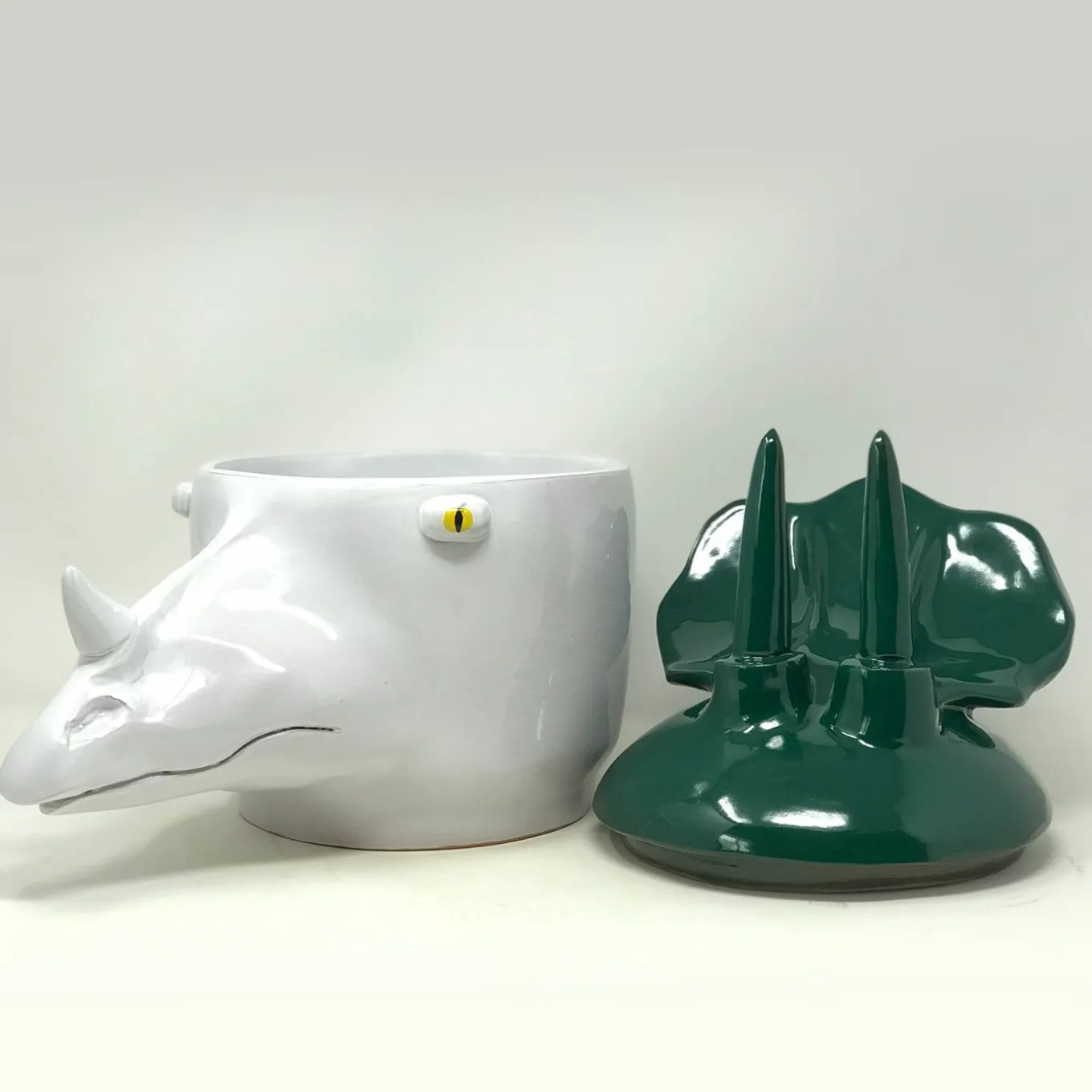 Triceratops Large Green and White Container with Lid