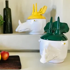 Triceratops Large Green and White Container with Lid