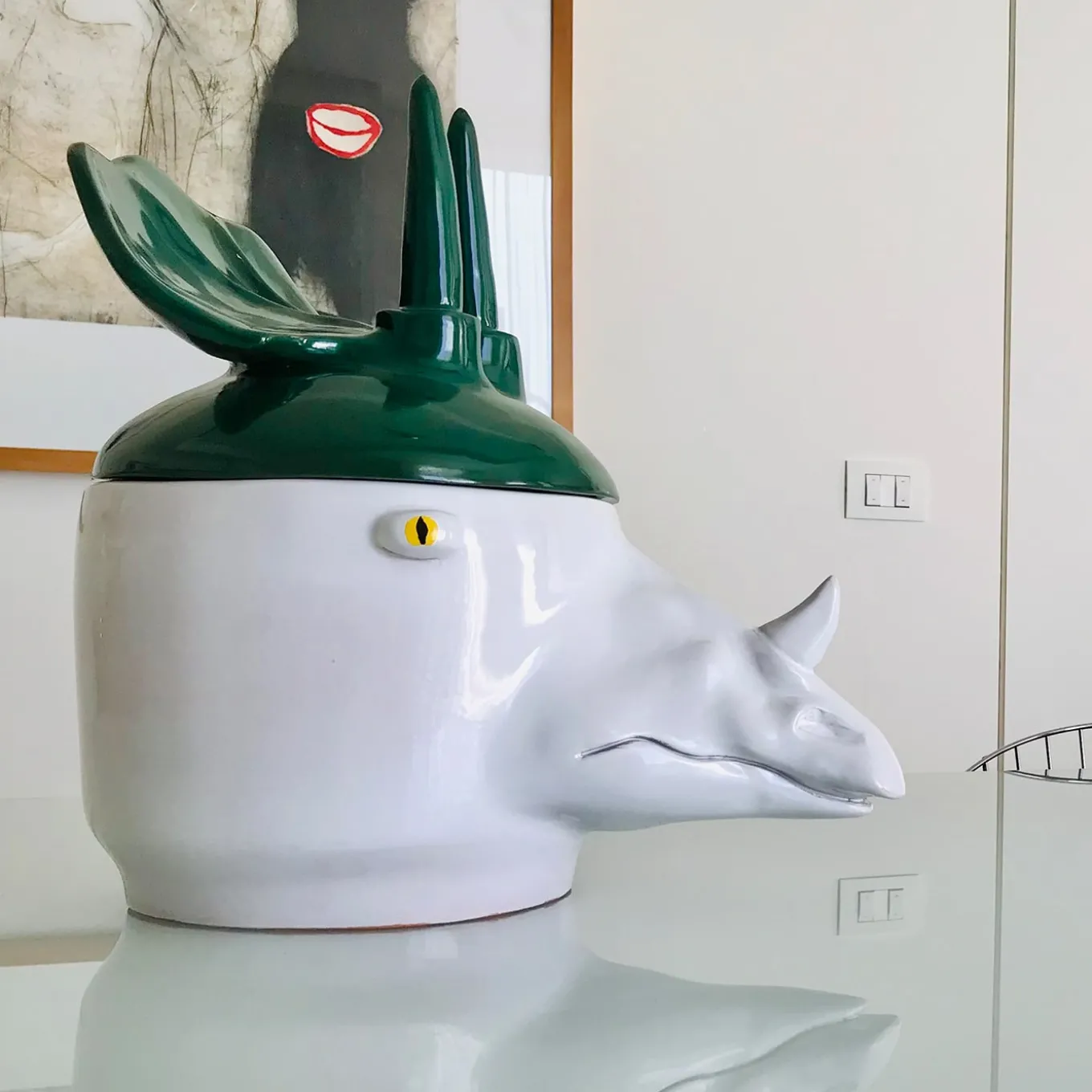 Triceratops Large Green and White Container with Lid