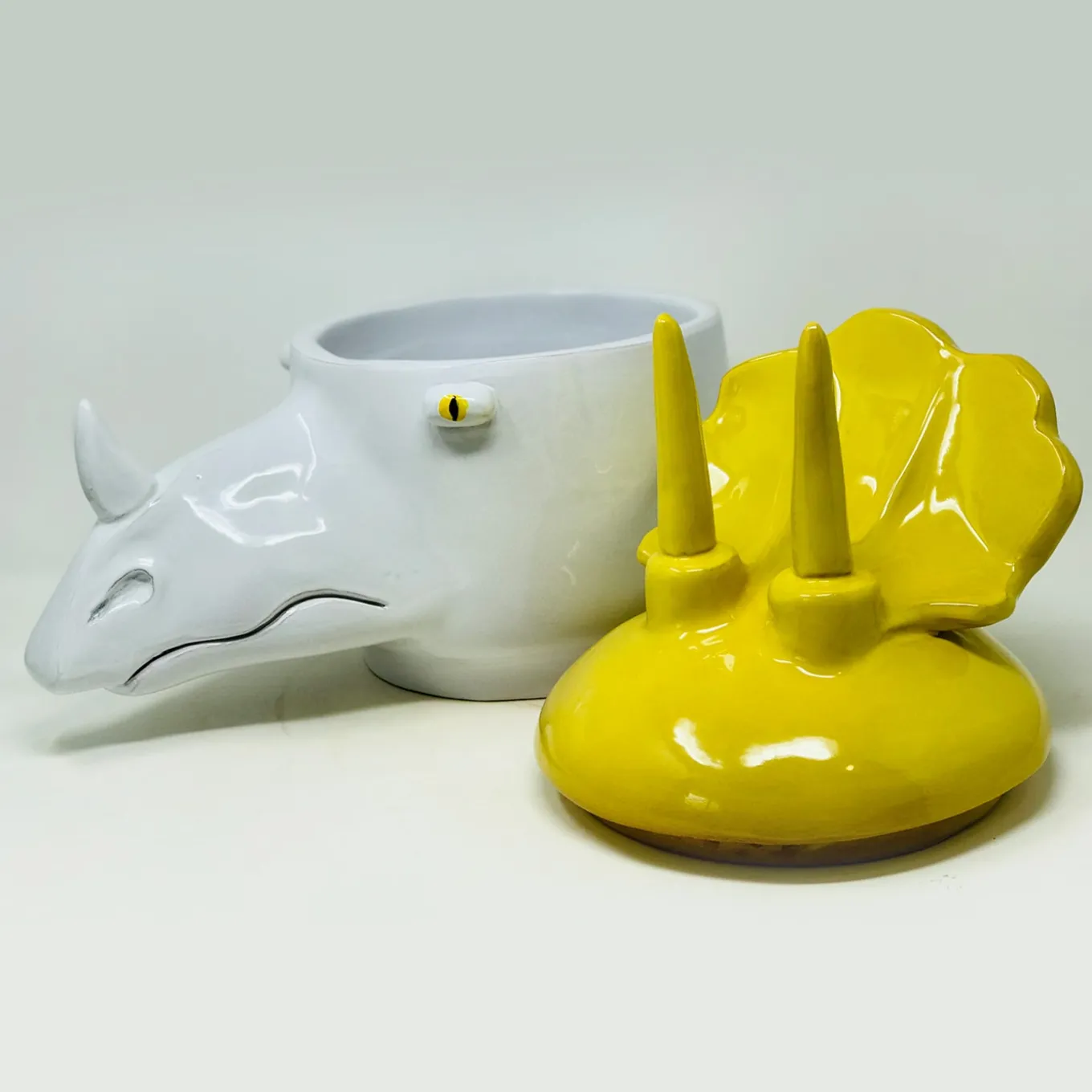 Triceratops Large Yellow and White Container with Lid