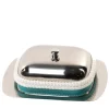 Turquoise & White Butter Dish with Lid