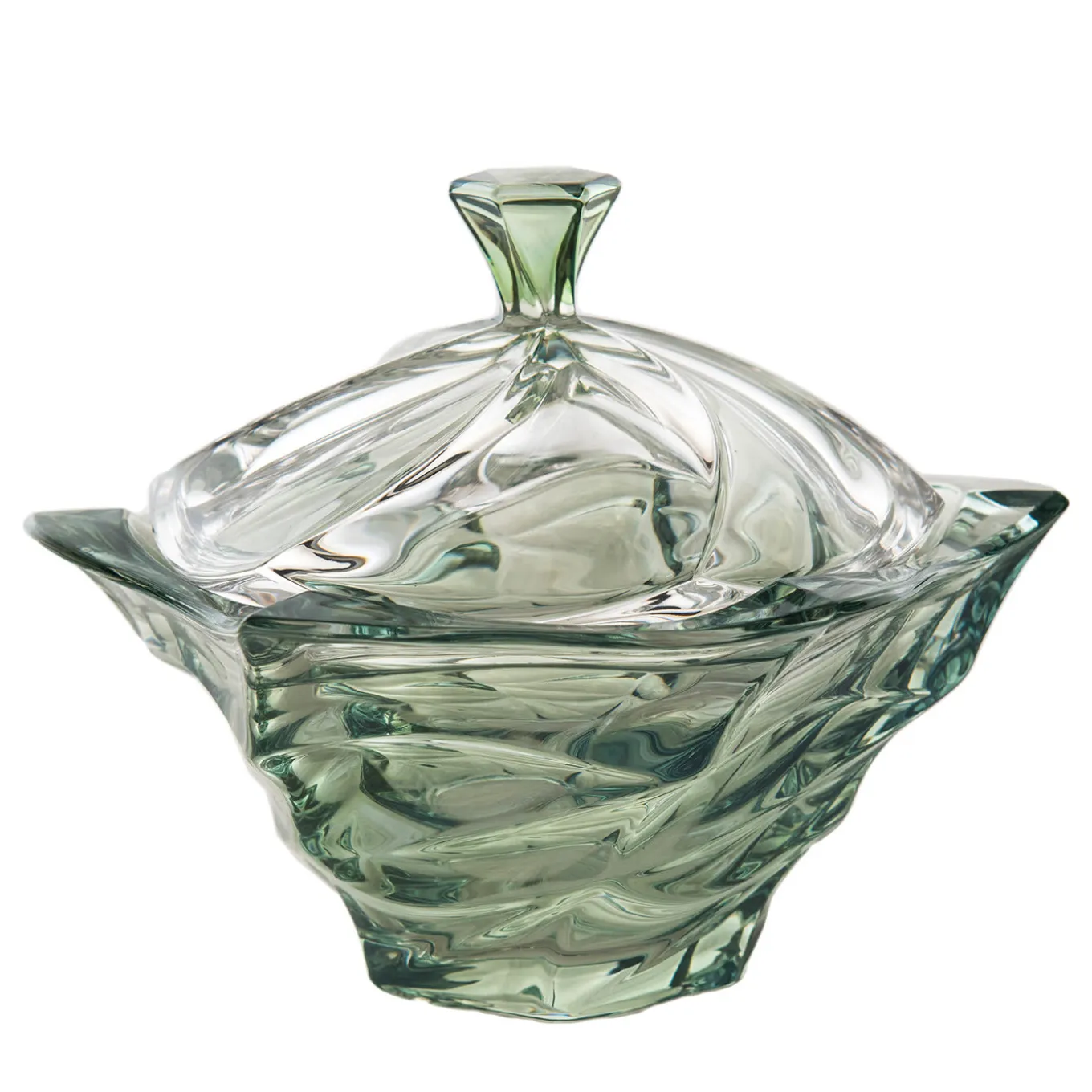 Twister 03 Green Glass Round Box with Lid