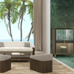 Two-Door Brown Bar Cabinet with LED Light