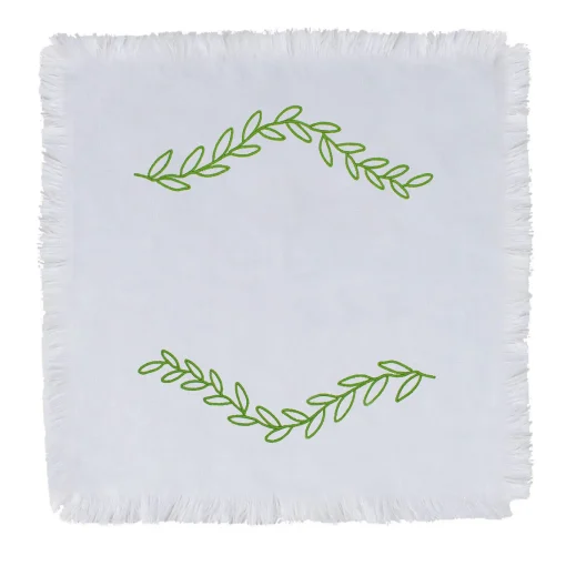 Ulivo Pugliese Set of 6 Fringed Embroidered White Napkins