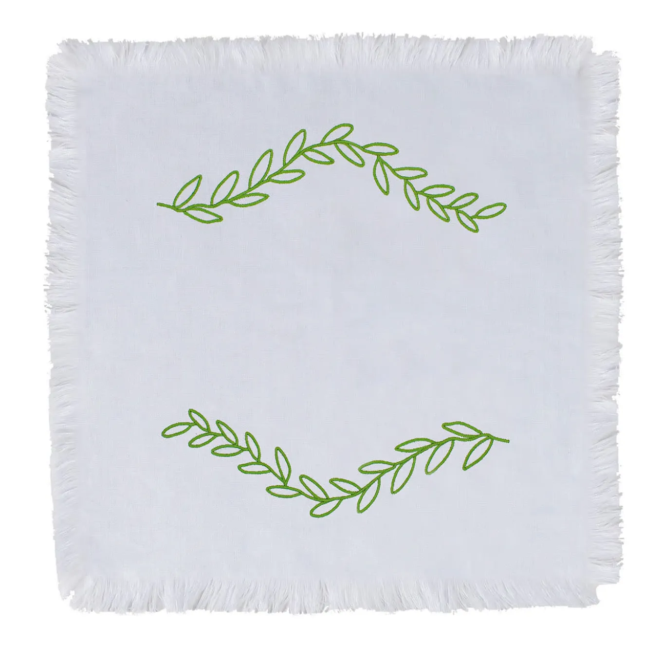 Ulivo Pugliese Set of 6 Fringed Embroidered White Napkins
