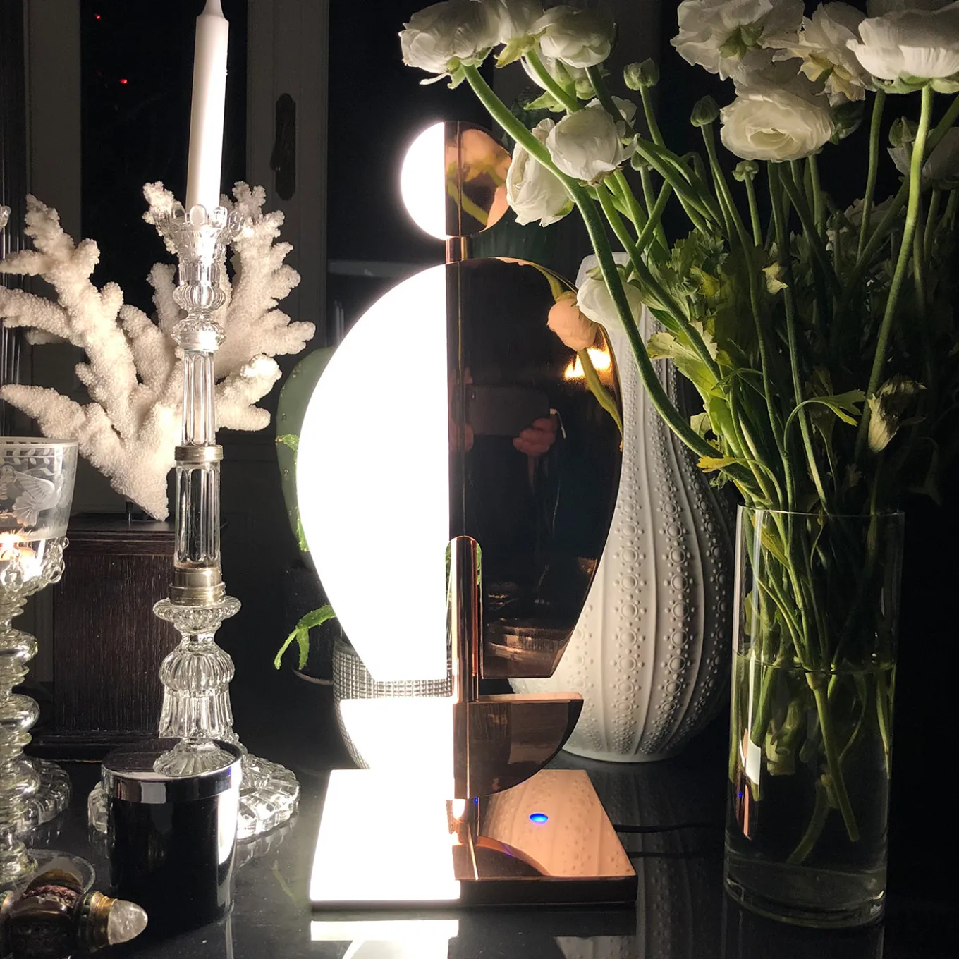 Umanoide Pink Brass and Opaline White Glass Sculptural Table Lamp