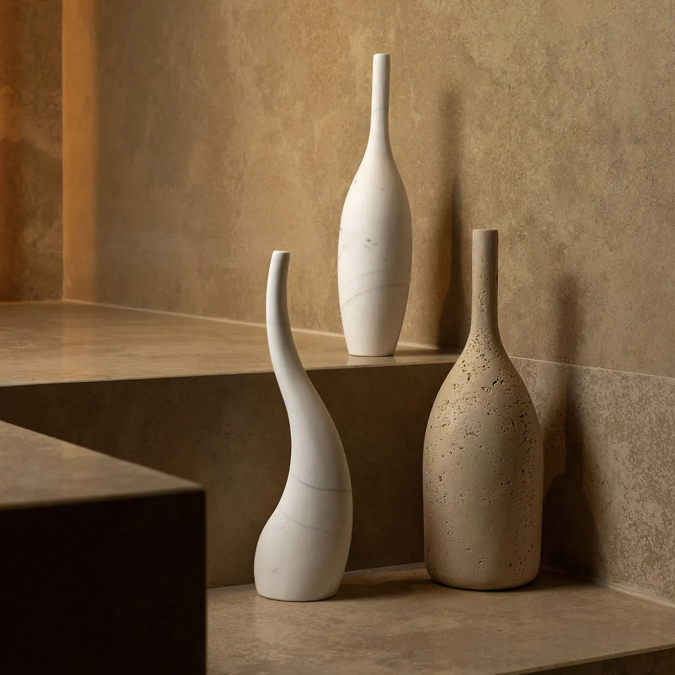 Undulating Travertine Decorative Sculpture