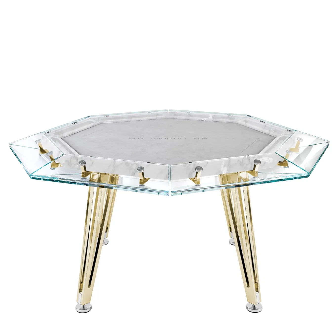 Unootto Gold and White Carrara Marble 8 Players Game Table