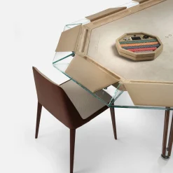 Unootto Travertine Marble and Wood Poker Table